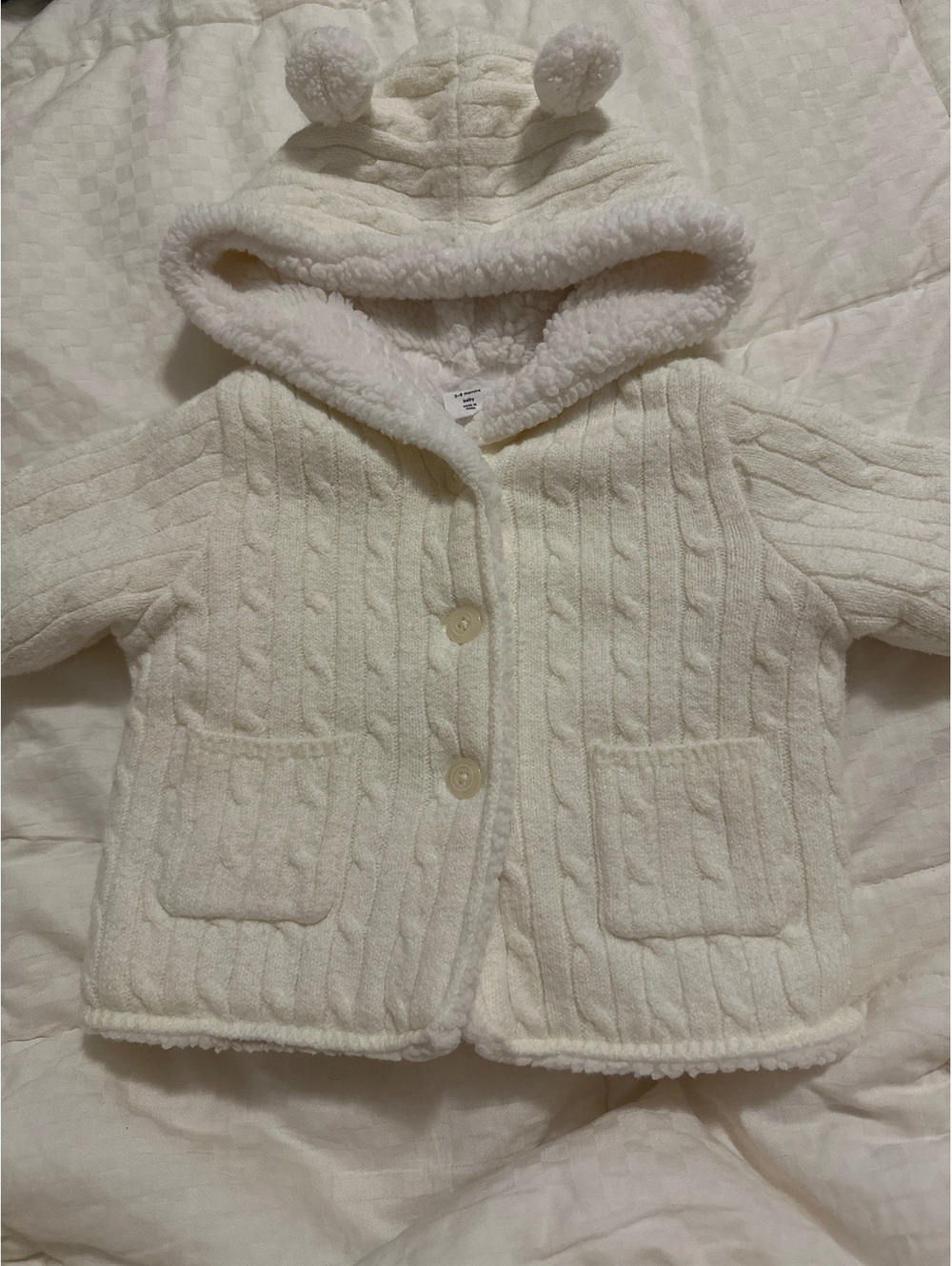 Babygap White Bear Hood Sherpa Sweater Adorable Winter Infant Sweater Jacket 3-6
